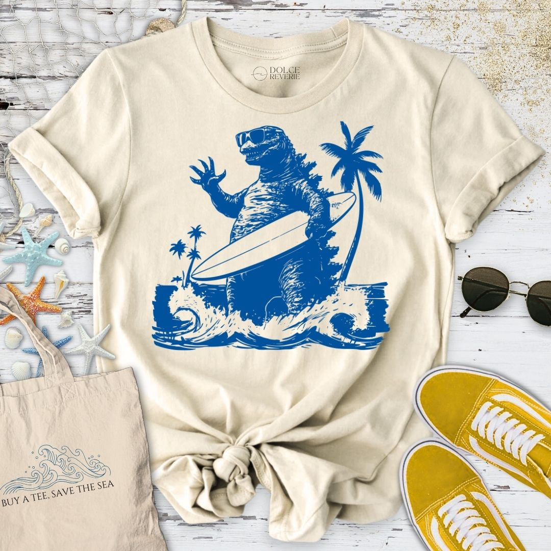 Godzilla Surfer T-Shirt - Ocean Graphic Tee - Gift for Ocean Lovers - Unisex