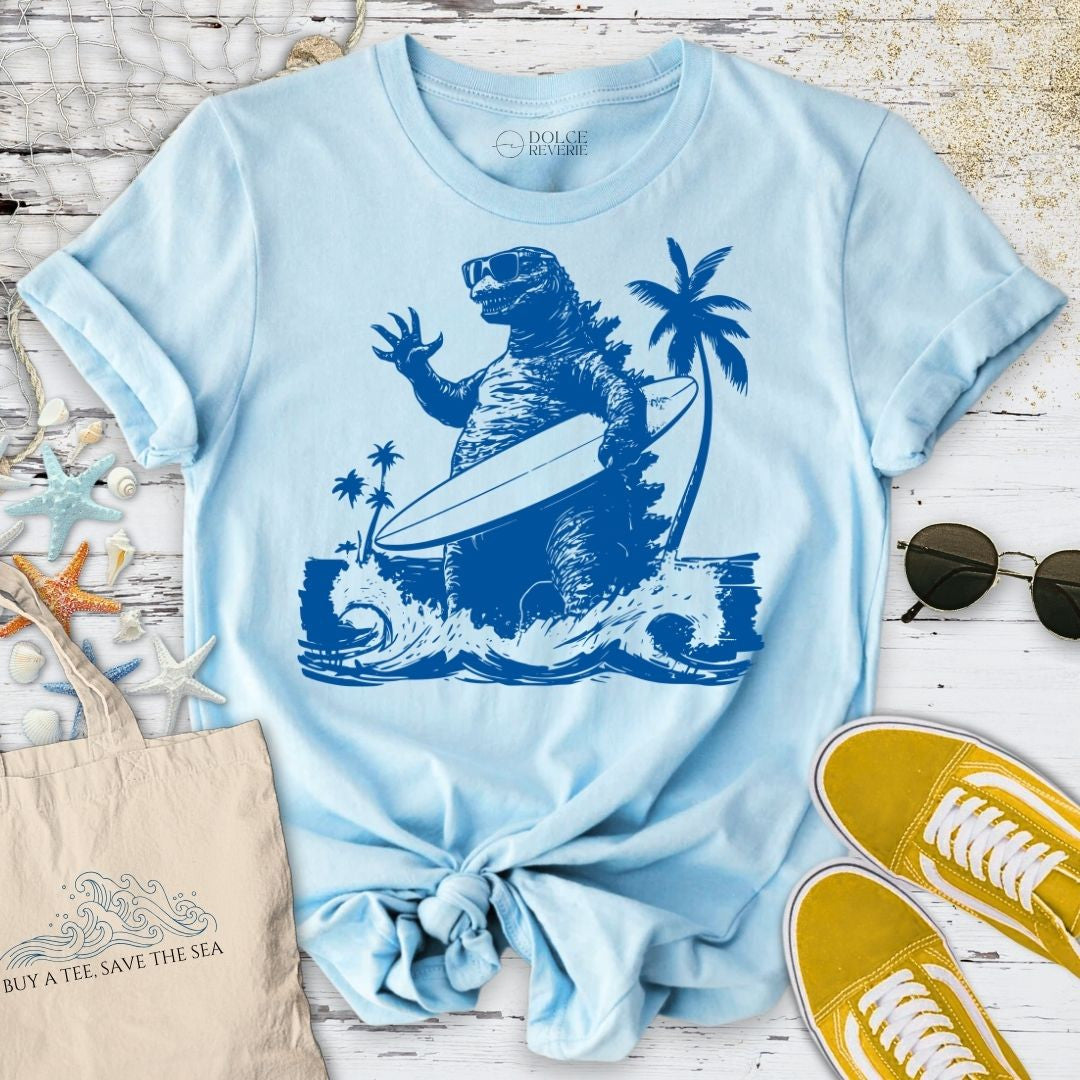 Godzilla Surfer T-Shirt - Ocean Graphic Tee - Gift for Ocean Lovers - Unisex