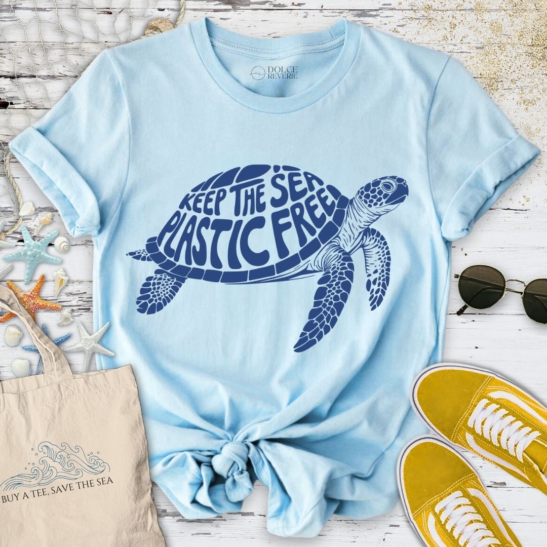 Plastic Free Turtle T-Shirt - Ocean Graphic Tee - Gift for Ocean Lovers - Unisex