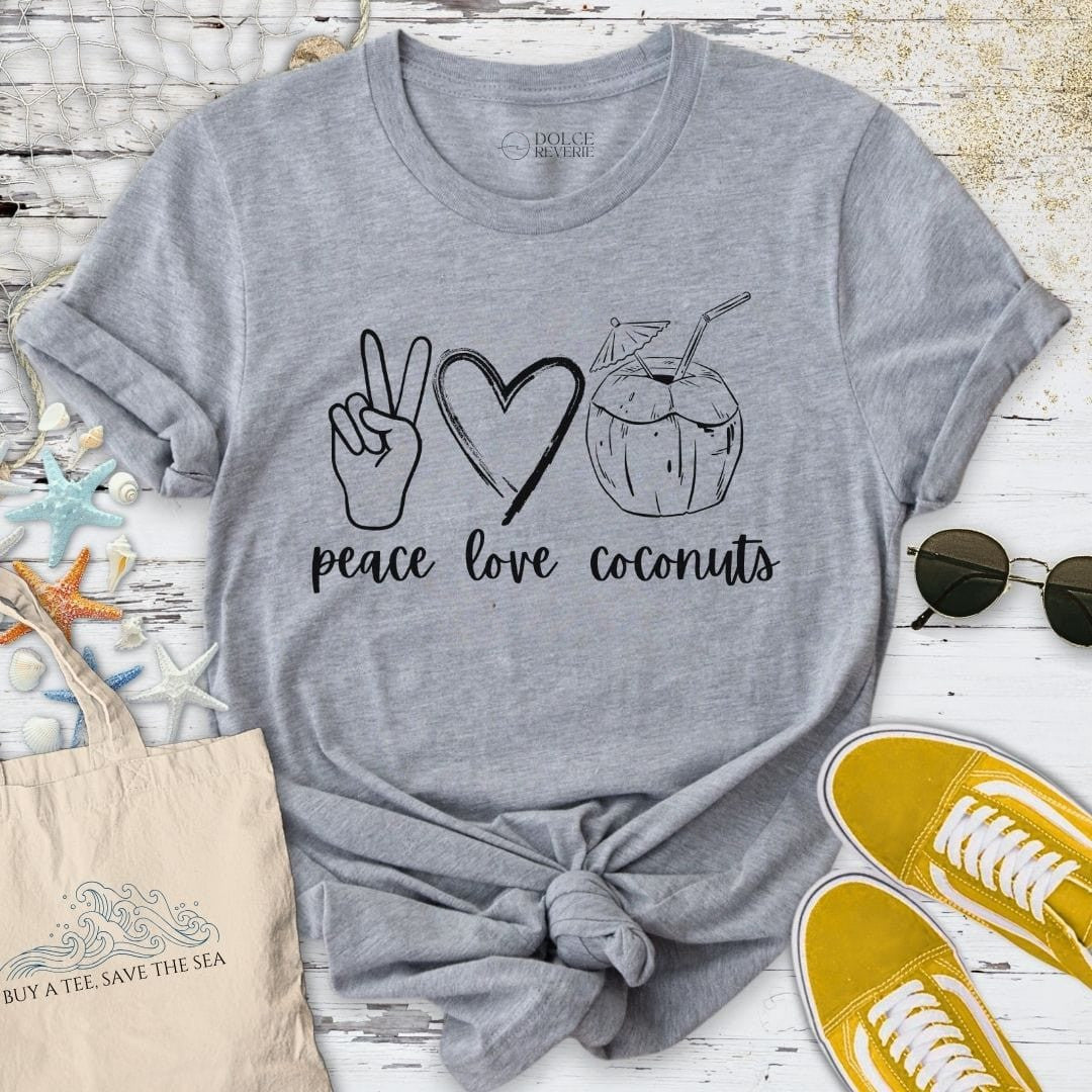 Peace Love Coconuts T-Shirt - Ocean Graphic Tee - Gift for Ocean Lovers - Unisex