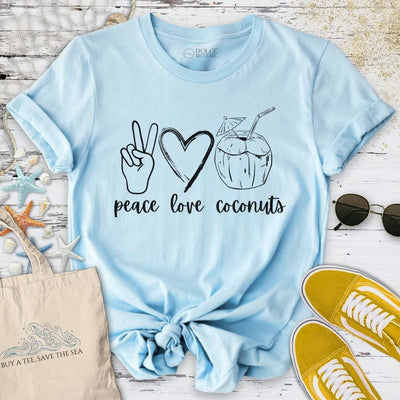 Peace Love Coconuts T-Shirt - Ocean Graphic Tee - Gift for Ocean Lovers - Unisex