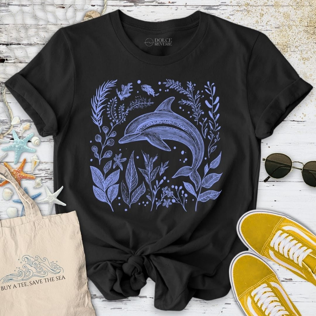 Dolphin & Plants T-Shirt - Ocean Graphic Tee - Gift for Ocean Lovers - Unisex