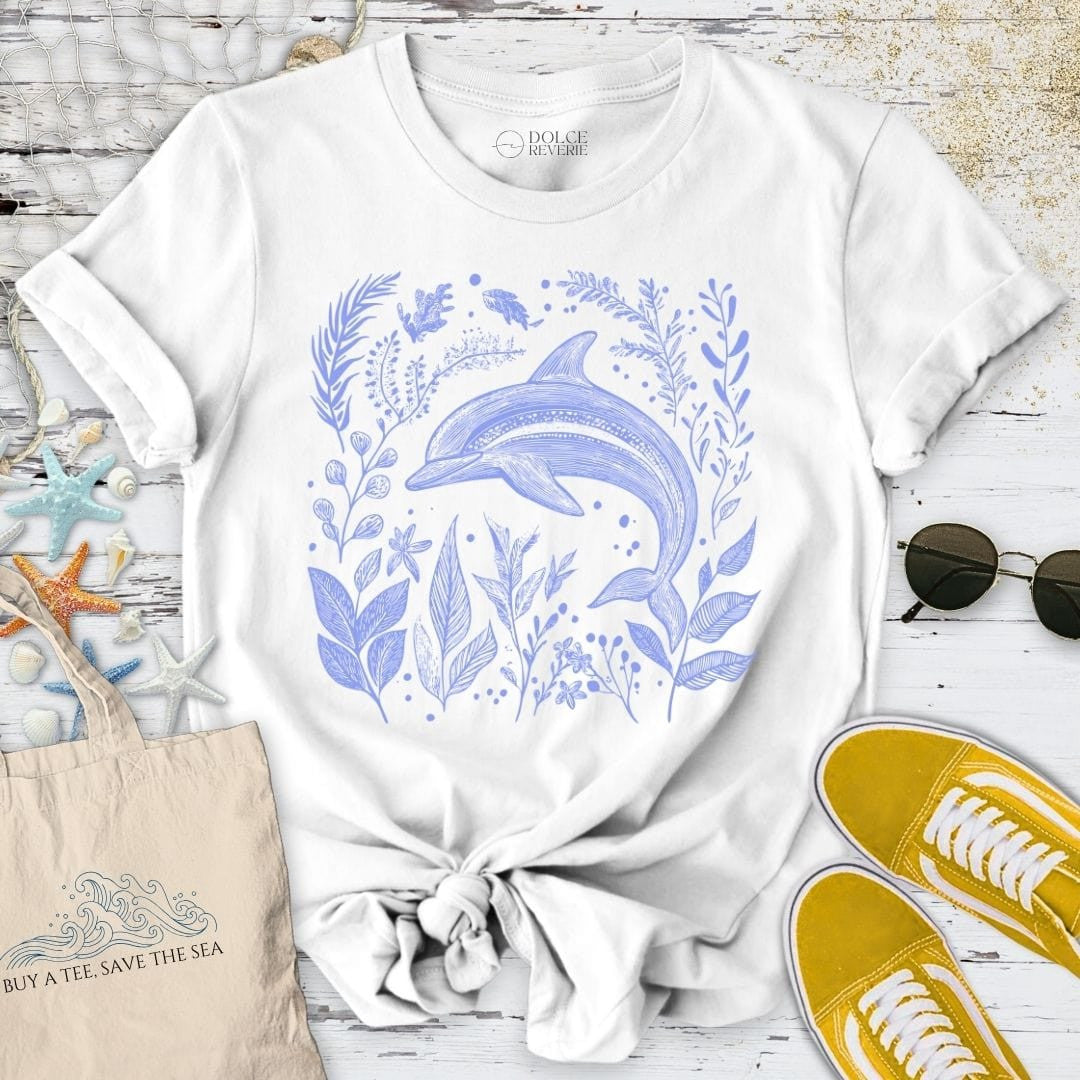 Dolphin & Plants T-Shirt - Ocean Graphic Tee - Gift for Ocean Lovers - Unisex