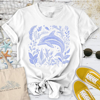 Dolphin & Plants T-Shirt - Ocean Graphic Tee - Gift for Ocean Lovers - Unisex