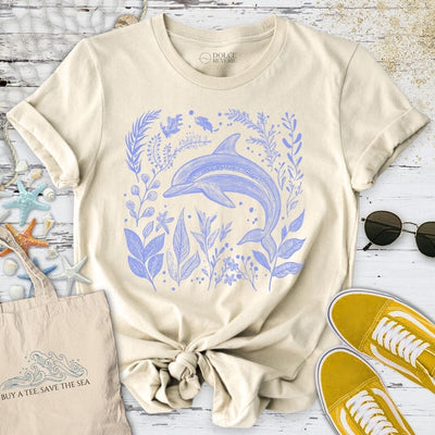 Dolphin & Plants T-Shirt - Ocean Graphic Tee - Gift for Ocean Lovers - Unisex