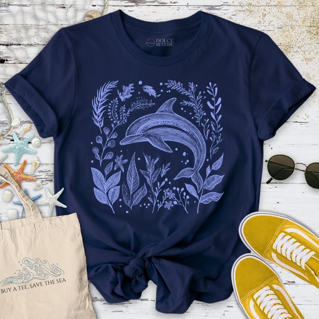 Dolphin & Plants T-Shirt - Ocean Graphic Tee - Gift for Ocean Lovers - Unisex