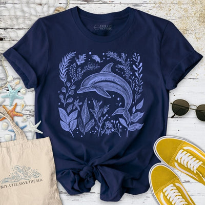 Dolphin & Plants T-Shirt - Ocean Graphic Tee - Gift for Ocean Lovers - Unisex