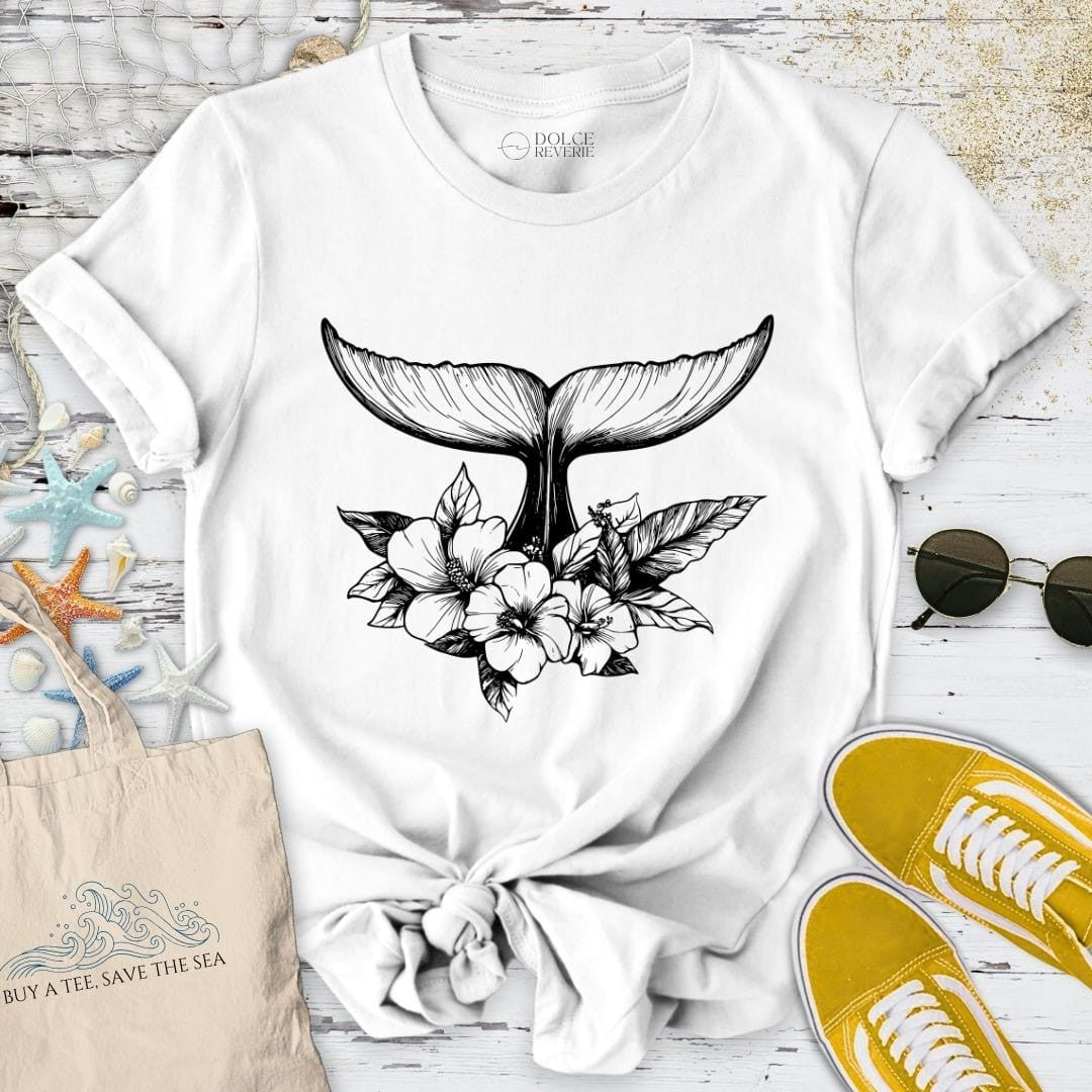 Floral Whale Tail T-Shirt - Ocean Graphic Tee - Gift for Ocean Lovers - Unisex