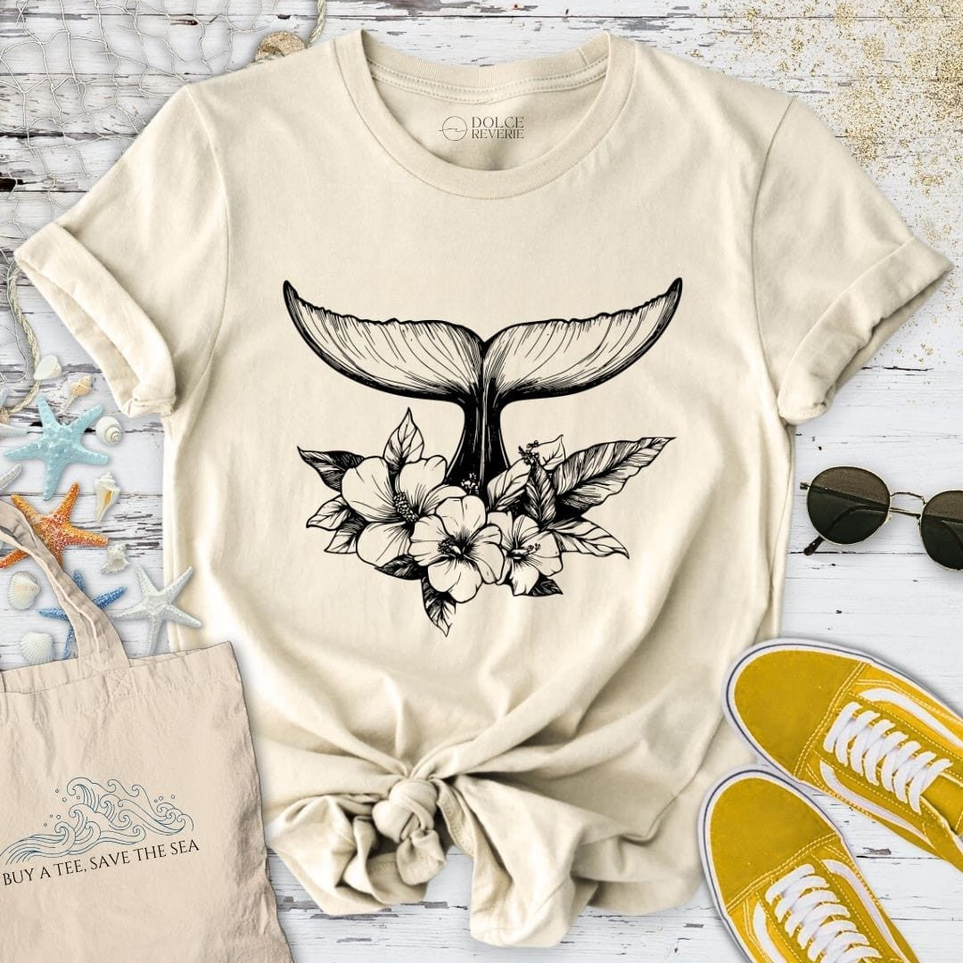 Floral Whale Tail T-Shirt - Ocean Graphic Tee - Gift for Ocean Lovers - Unisex