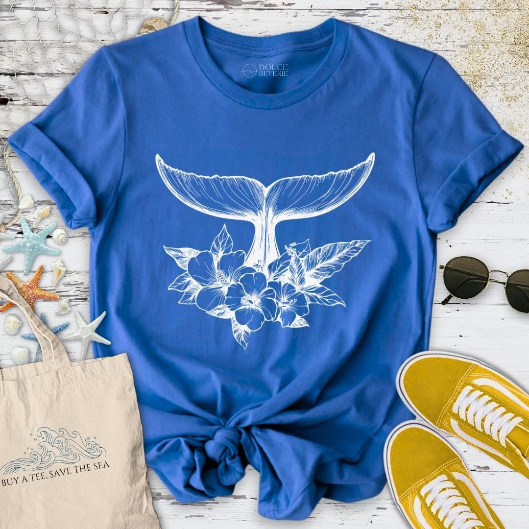 Floral Whale Tail T-Shirt - Ocean Graphic Tee - Gift for Ocean Lovers - Unisex