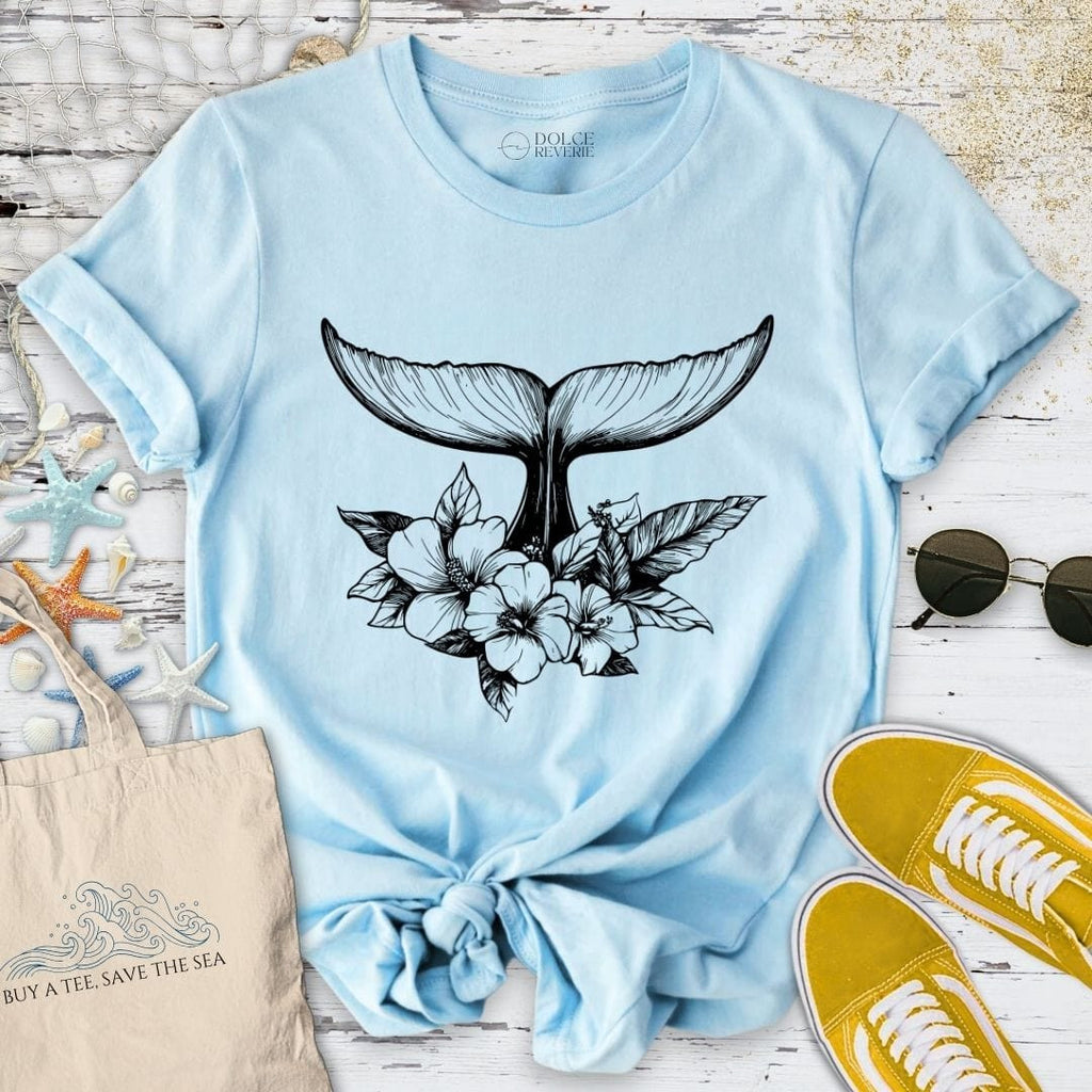 Floral Whale Tail T-Shirt - Ocean Graphic Tee - Gift for Ocean Lovers - Unisex