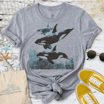 Swimming Orcas T-Shirt - Ocean Graphic Tee - Gift for Ocean Lovers - Unisex