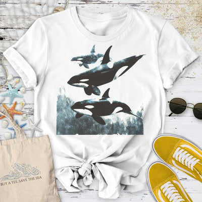 Swimming Orcas T-Shirt - Ocean Graphic Tee - Gift for Ocean Lovers - Unisex