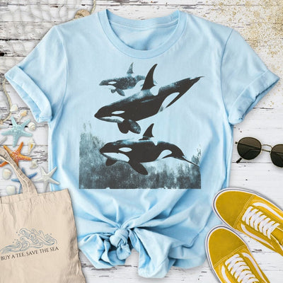 Swimming Orcas T-Shirt - Ocean Graphic Tee - Gift for Ocean Lovers - Unisex