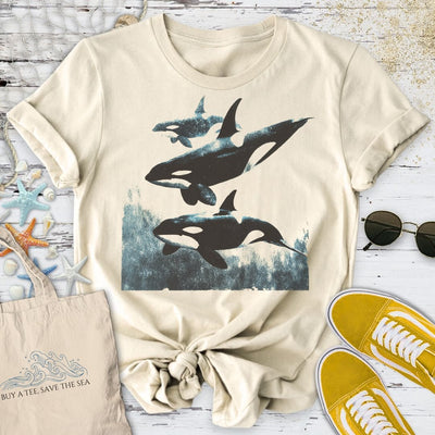 Swimming Orcas T-Shirt - Ocean Graphic Tee - Gift for Ocean Lovers - Unisex