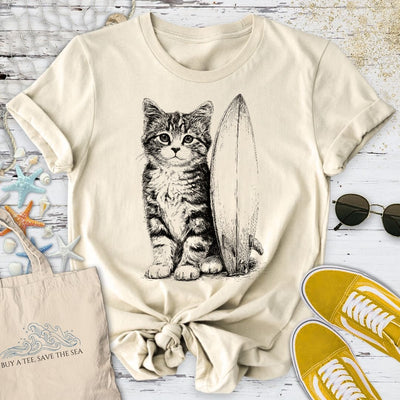 Surfer Cat T-Shirt - Ocean Graphic Tee - Gift for Ocean Lovers - Unisex