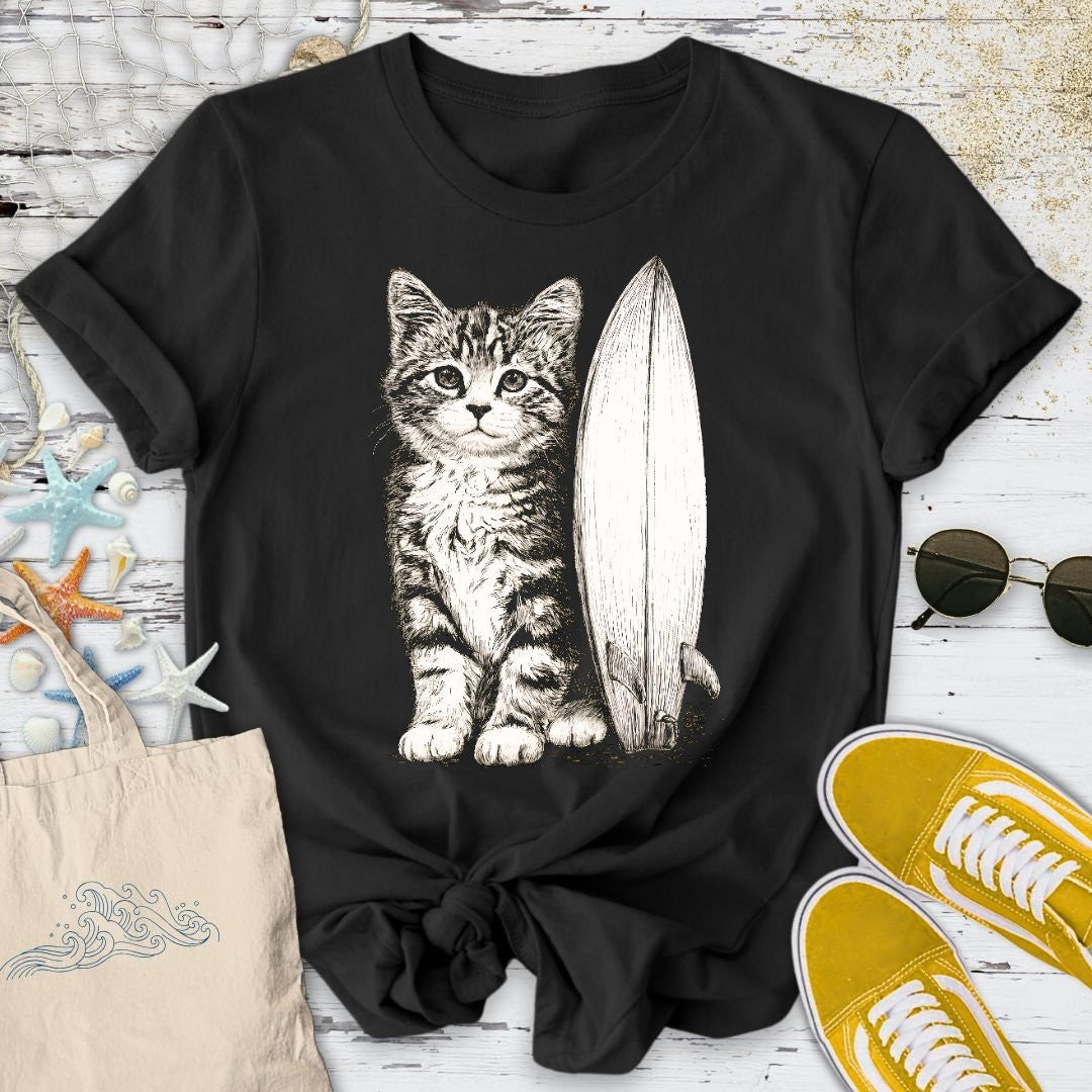 Surfer Cat T-Shirt - Ocean Graphic Tee - Gift for Ocean Lovers - Unisex