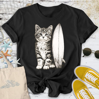 Surfer Cat T-Shirt - Ocean Graphic Tee - Gift for Ocean Lovers - Unisex