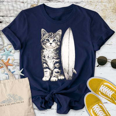 Surfer Cat T-Shirt - Ocean Graphic Tee - Gift for Ocean Lovers - Unisex