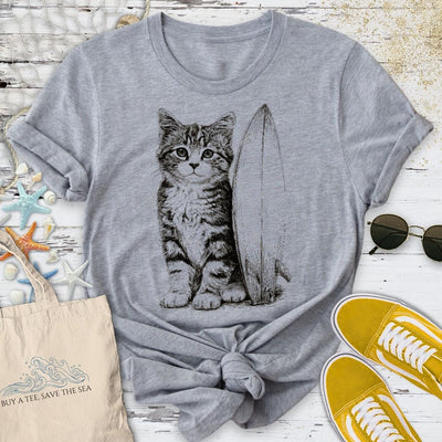 Surfer Cat T-Shirt - Ocean Graphic Tee - Gift for Ocean Lovers - Unisex