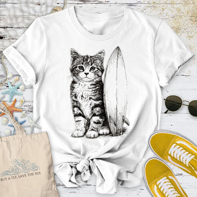 Surfer Cat T-Shirt - Ocean Graphic Tee - Gift for Ocean Lovers - Unisex