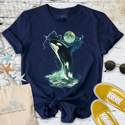 Vintage Full Moon Orca T-Shirt - Ocean Graphic Tee - Gift for Ocean Lovers - Unisex