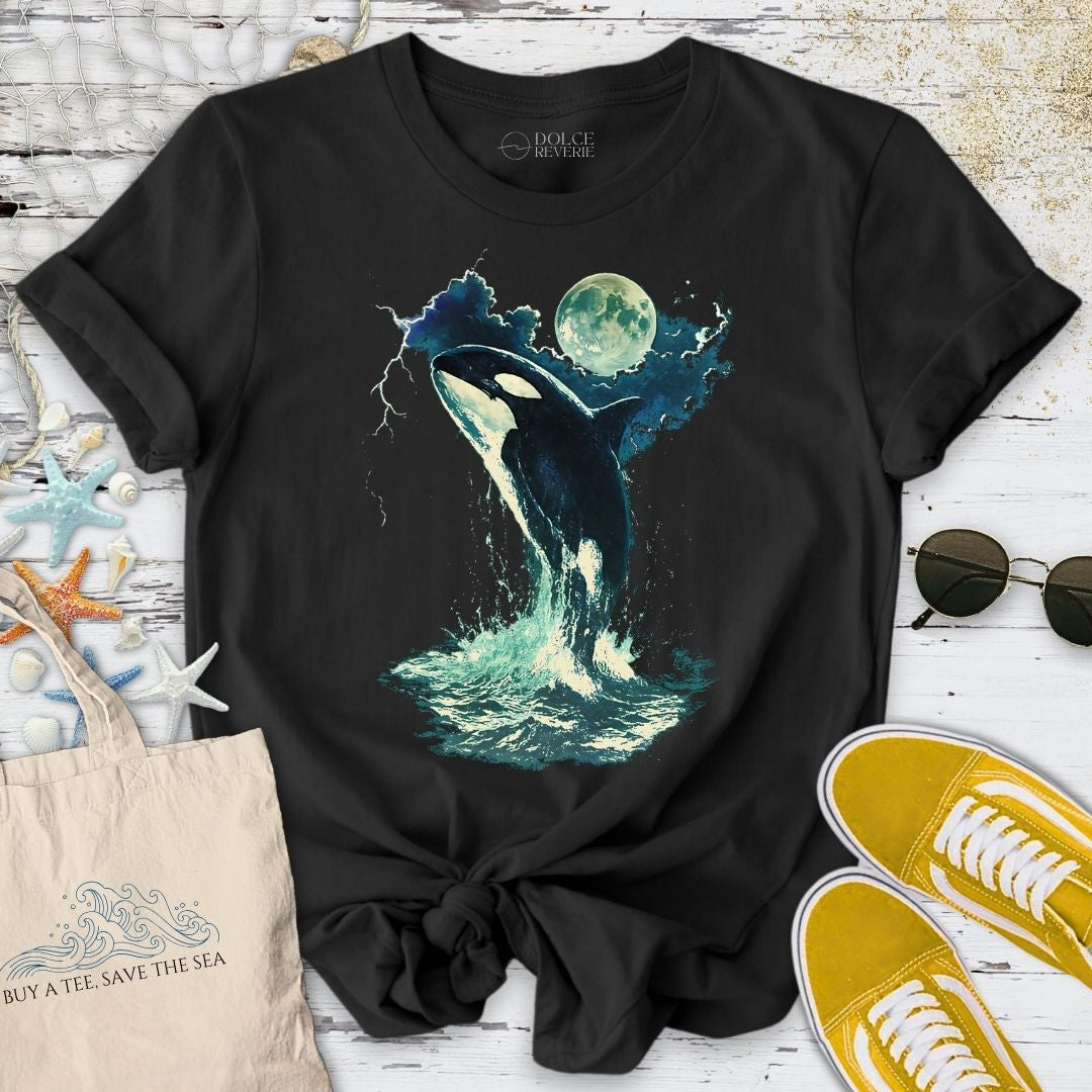 Vintage Full Moon Orca T-Shirt - Ocean Graphic Tee - Gift for Ocean Lovers - Unisex
