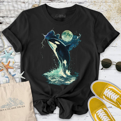 Vintage Full Moon Orca T-Shirt - Ocean Graphic Tee - Gift for Ocean Lovers - Unisex