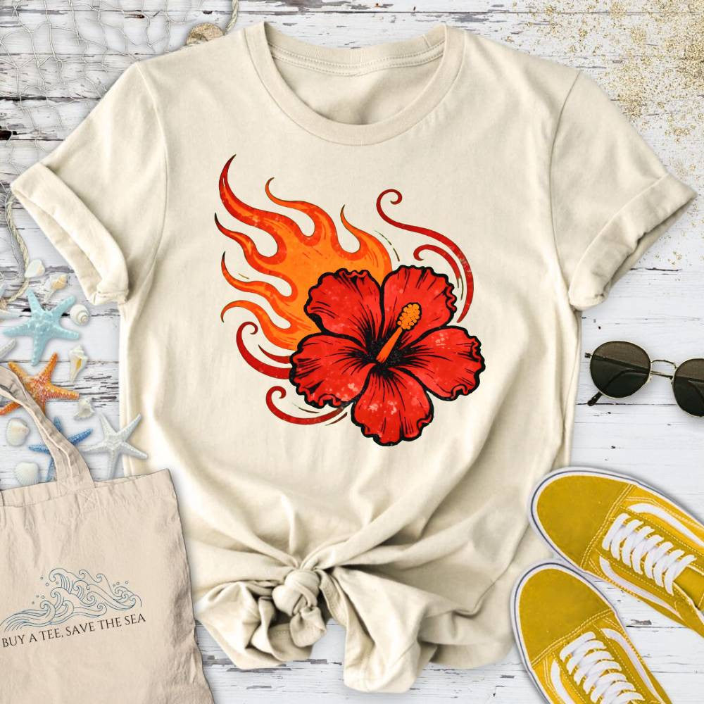 Fire Hibiscus T-Shirt - Ocean Graphic Tee - Gift for Ocean Lovers - Unisex