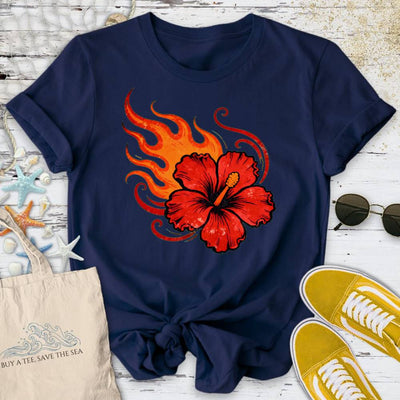 Fire Hibiscus T-Shirt - Ocean Graphic Tee - Gift for Ocean Lovers - Unisex