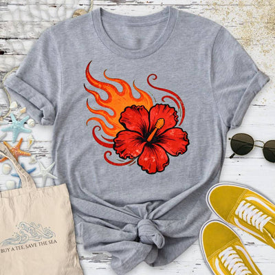 Fire Hibiscus T-Shirt - Ocean Graphic Tee - Gift for Ocean Lovers - Unisex