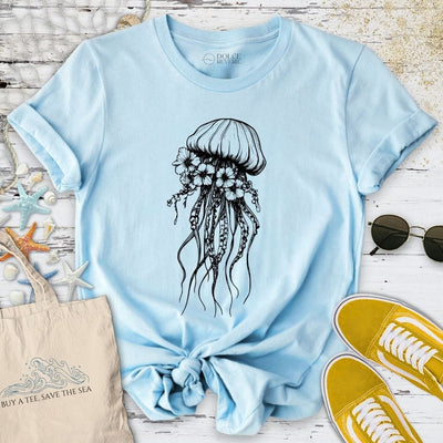 Floral Jellyfish T-Shirt - Ocean Graphic Tee - Gift for Ocean Lovers - Unisex