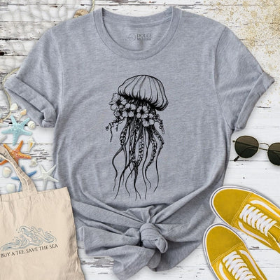 Floral Jellyfish T-Shirt - Ocean Graphic Tee - Gift for Ocean Lovers - Unisex