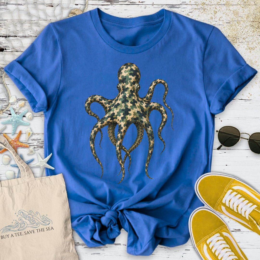 Camo Octopus T-Shirt - Ocean Graphic Tee - Gift for Ocean Lovers - Unisex