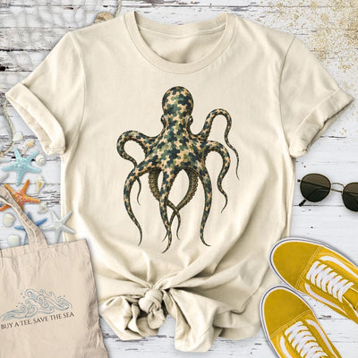 Camo Octopus T-Shirt - Ocean Graphic Tee - Gift for Ocean Lovers - Unisex