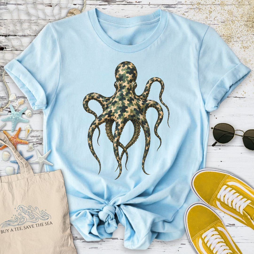 Camo Octopus T-Shirt - Ocean Graphic Tee - Gift for Ocean Lovers - Unisex
