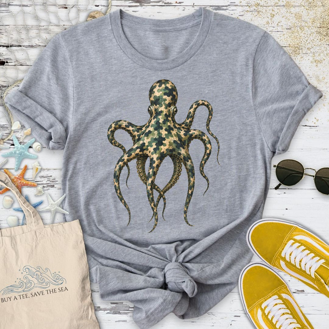 Camo Octopus T-Shirt - Ocean Graphic Tee - Gift for Ocean Lovers - Unisex