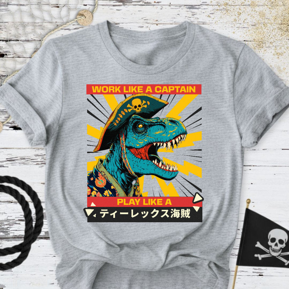 Play Like a T-Rex Pirate T-Shirt - Ocean Graphic Tee - Gift for Ocean Lovers - Unisex