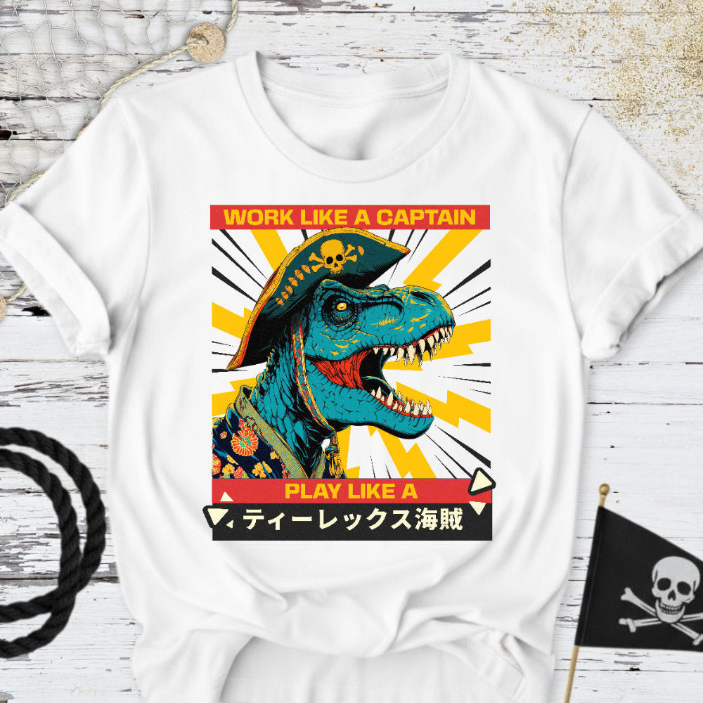 Play Like a T-Rex Pirate T-Shirt - Ocean Graphic Tee - Gift for Ocean Lovers - Unisex