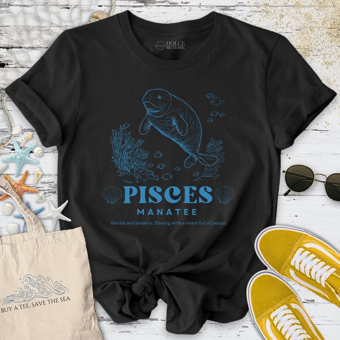 Pisces Manatee T-Shirt - Ocean Graphic Tee - Gift for Ocean Lovers - Unisex