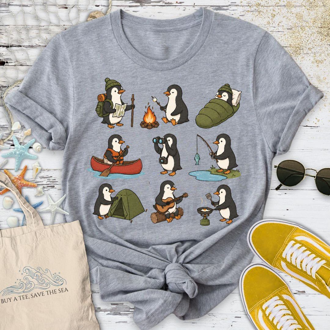 Camping Penguin T-Shirt - Ocean Graphic Tee - Gift for Ocean Lovers - Unisex