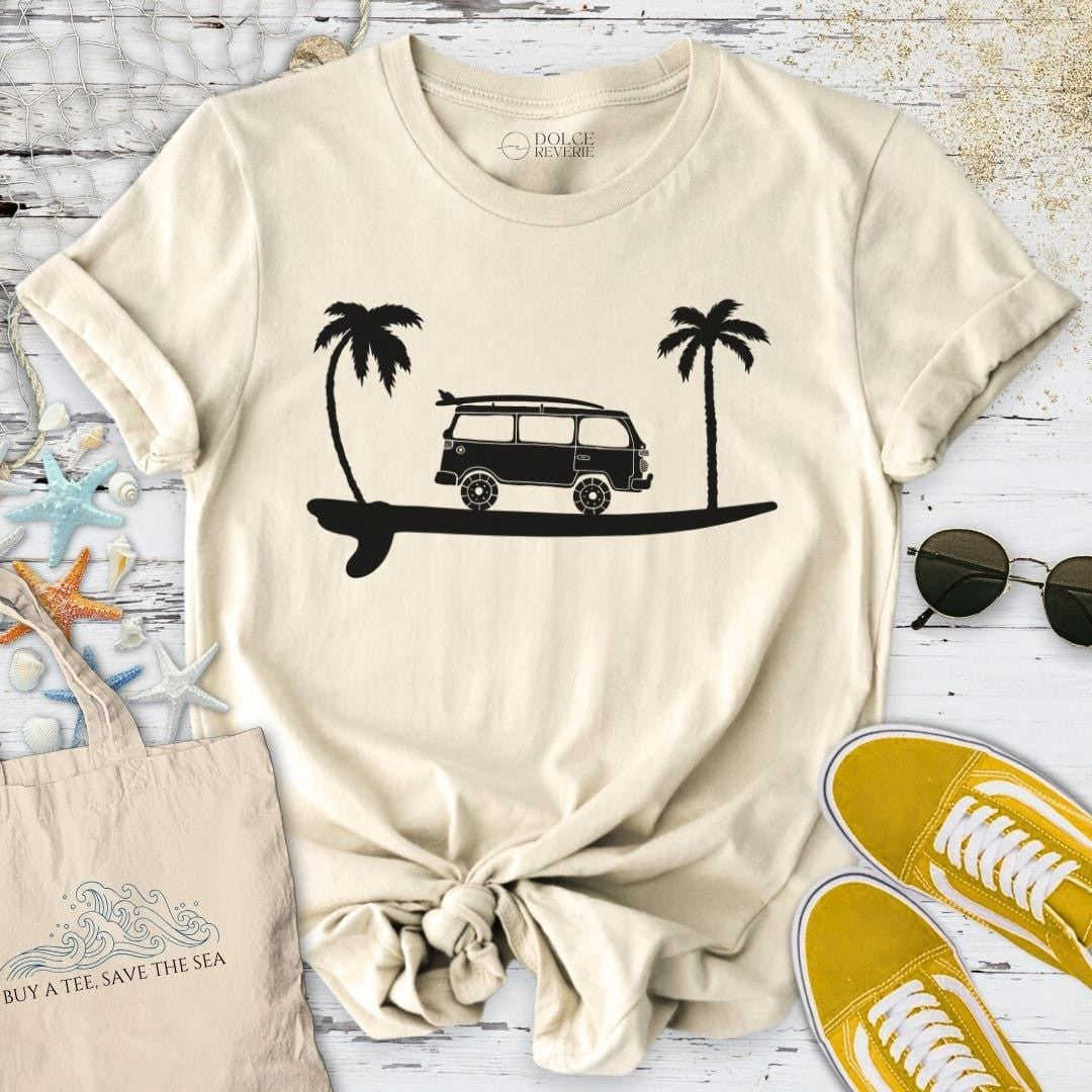 Surfboard & Van T-Shirt - Ocean Graphic Tee - Gift for Ocean Lovers - Unisex