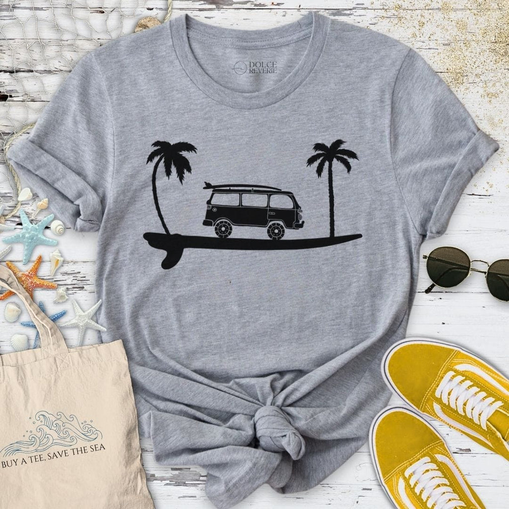 Surfboard & Van T-Shirt - Ocean Graphic Tee - Gift for Ocean Lovers - Unisex