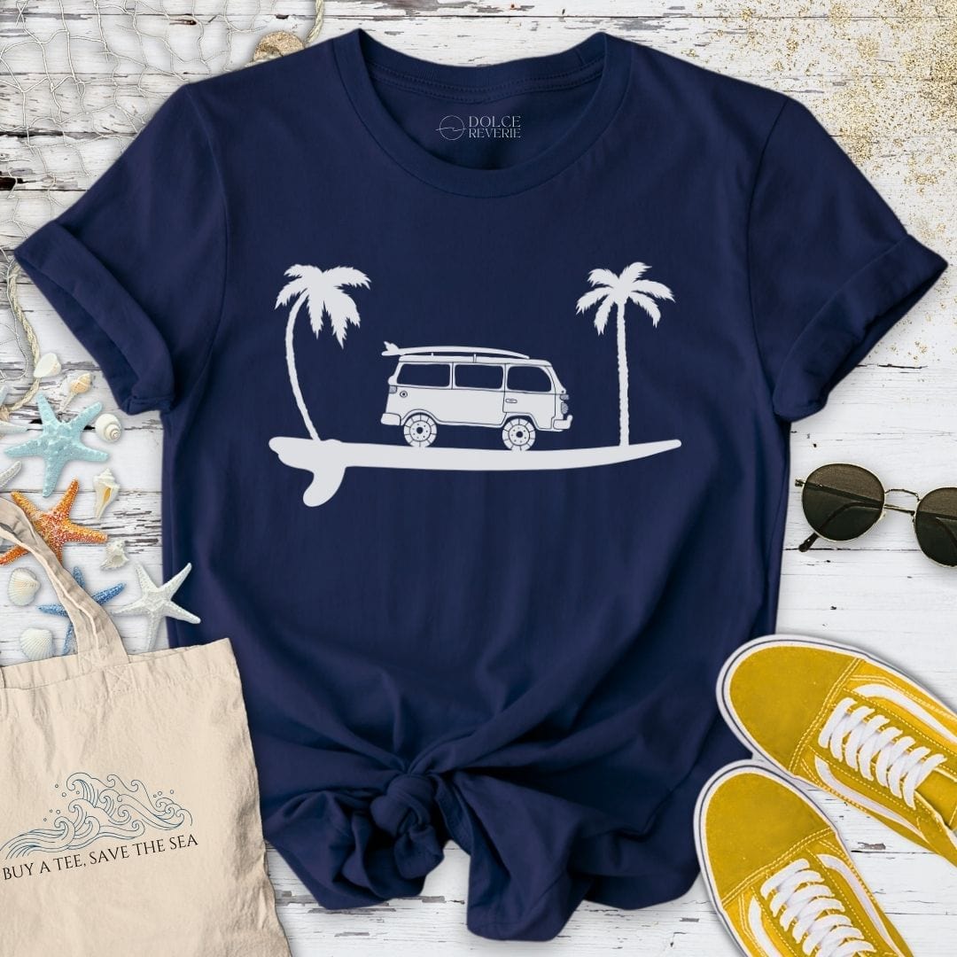 Surfboard & Van T-Shirt - Ocean Graphic Tee - Gift for Ocean Lovers - Unisex