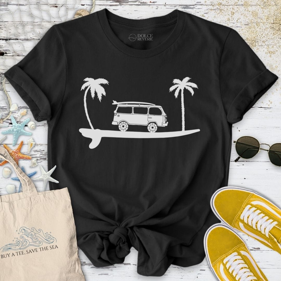 Surfboard & Van T-Shirt - Ocean Graphic Tee - Gift for Ocean Lovers - Unisex