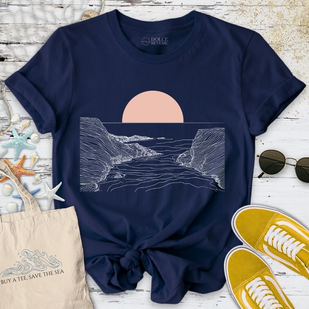 Pastel Sunset Line Art T-Shirt - Ocean Graphic Tee - Gift for Ocean Lovers - Unisex