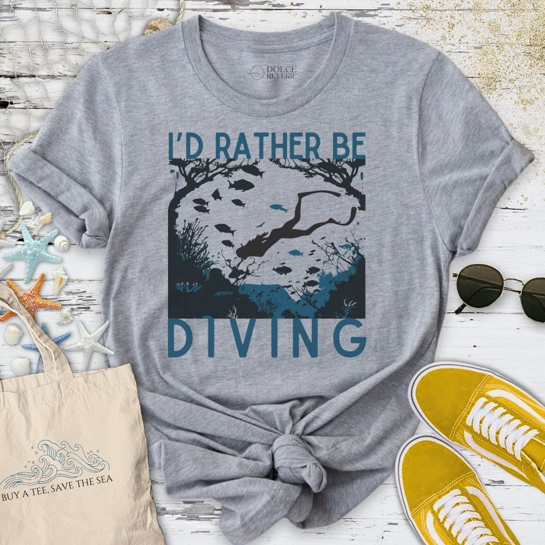 I'd Rather Be Diving T-Shirt - Ocean Graphic Tee - Gift for Ocean Lovers - Unisex