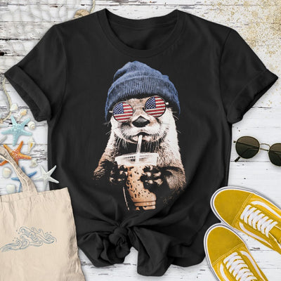Hipster Otter USA T-Shirt - Ocean Graphic Tee - Gift for Ocean Lovers - Unisex