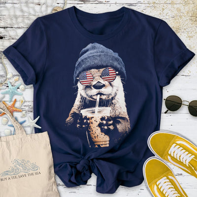 Hipster Otter USA T-Shirt - Ocean Graphic Tee - Gift for Ocean Lovers - Unisex