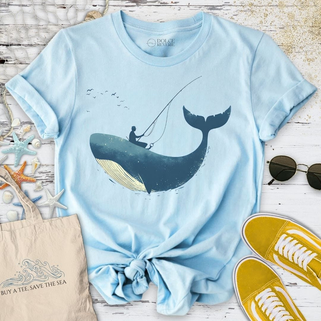 Fishing Whale T-Shirt - Ocean Graphic Tee - Gift for Ocean Lovers - Unisex